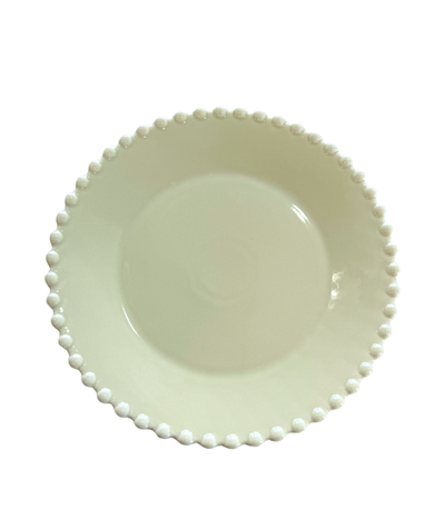 green charger plate with pearl edged pattern