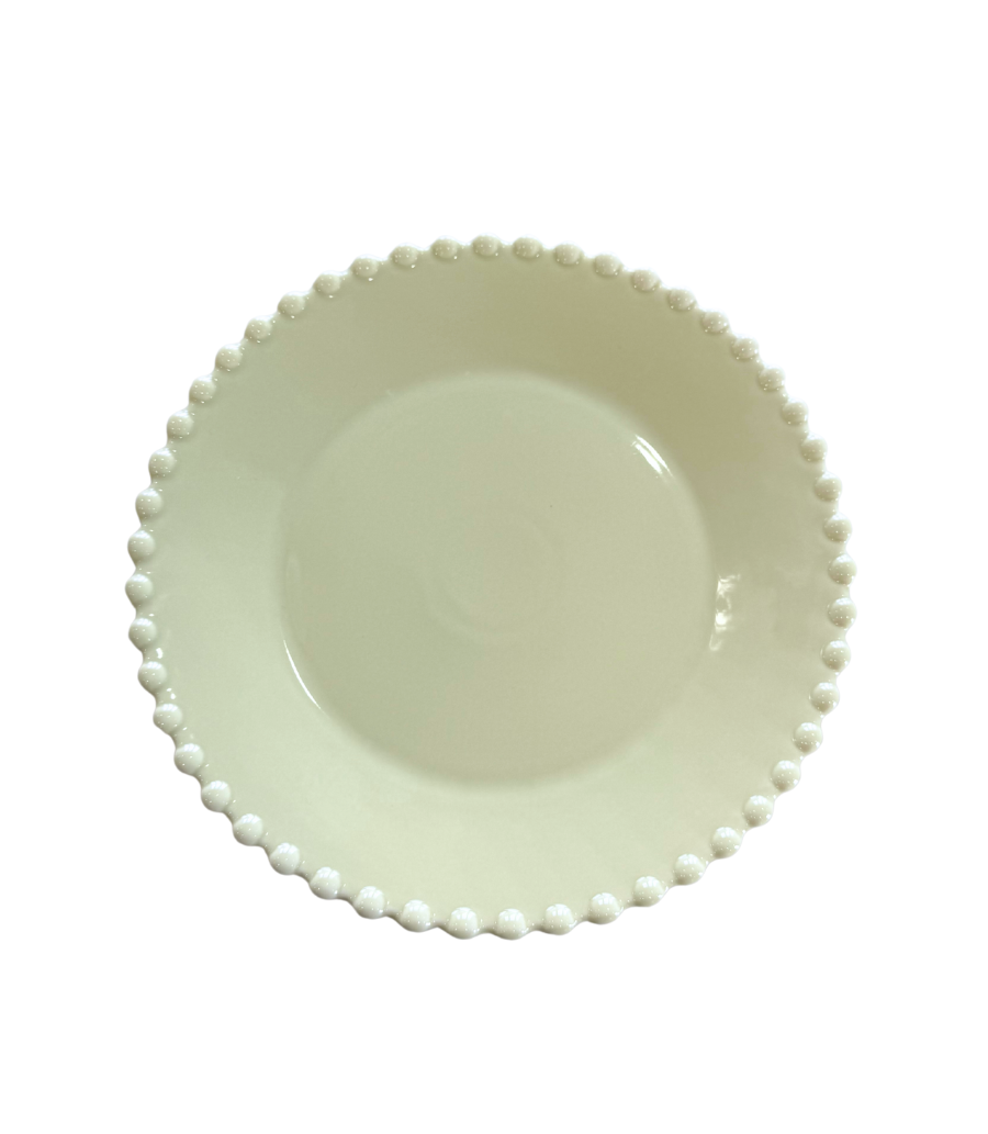 green dinner plate with pearl edged pattern