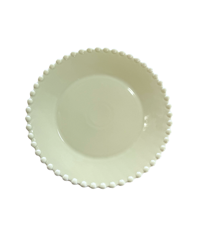 green dinner plate with pearl edged pattern