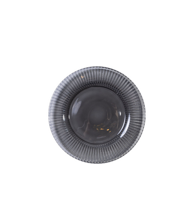 smokey glass bread plate with ribbed rim