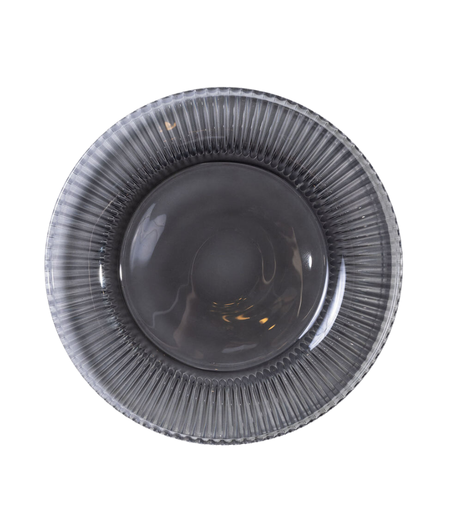 smokey glass charger plate with ribbed rim