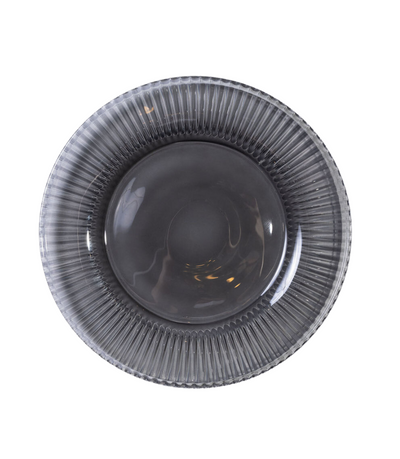 smokey glass charger plate with ribbed rim