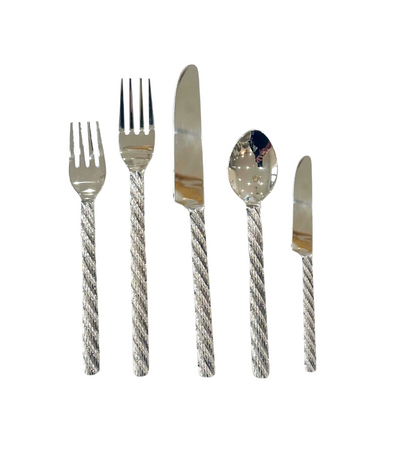 shiny silver cutlery with rope style handle
