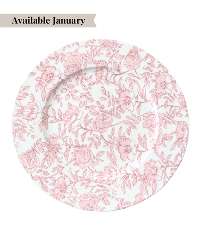 charger plate with pink floral pattern 