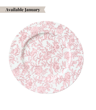 dinner plate with pink floral pattern 