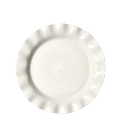 cream dinner plate with hand painted brush strokes and ruffle edged 