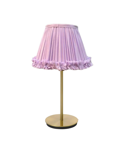 lilac lamp shade with ruffle trim and gold base