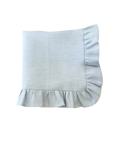 light blue linen napkin with ruffled edges 