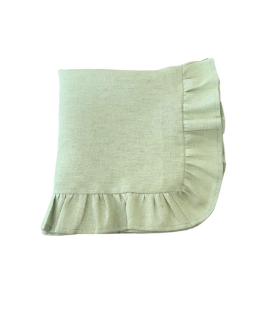 light green linen napkin with ruffled edges 