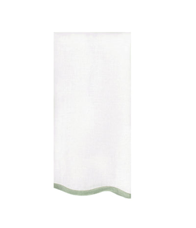 white linen napkin with sage trim scalloped edge