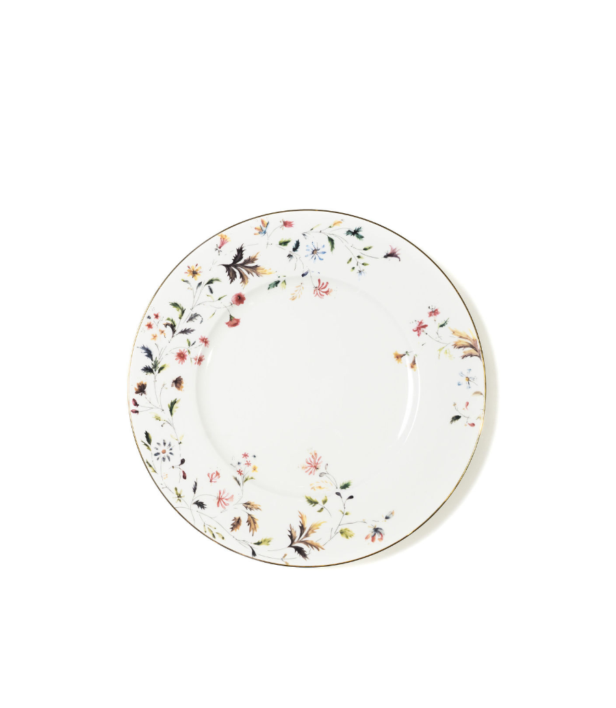 white bread plate with floral pattern in a versatile colour palette
