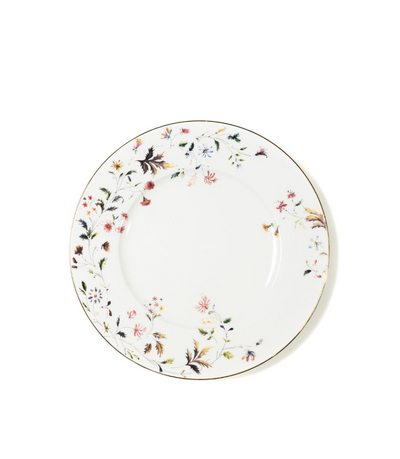 white salad plate with floral pattern in a versatile colour palette