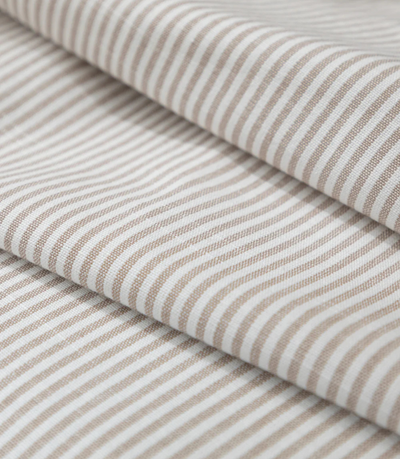 linen tablecloth with white and beige stripes