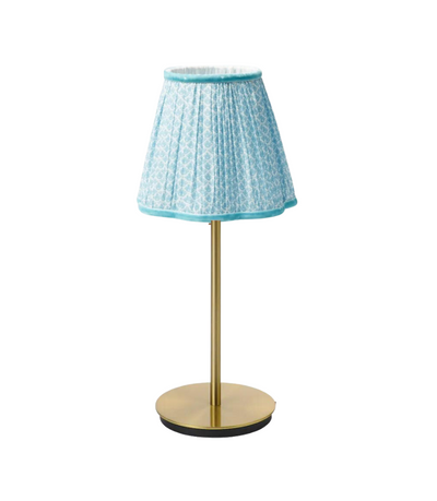 blue table lamp with gold base