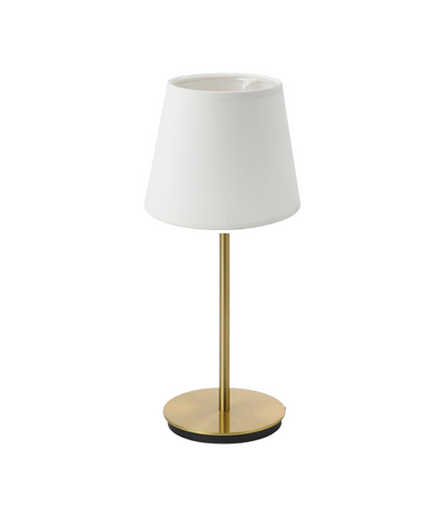 simple white table lamp with gold base 