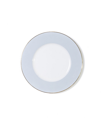 bread plate with blue rim and thin gold trim