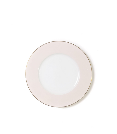 bread plate with blush pink rim and thin gold trim