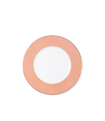 bread plate with peach rim and thin gold trim