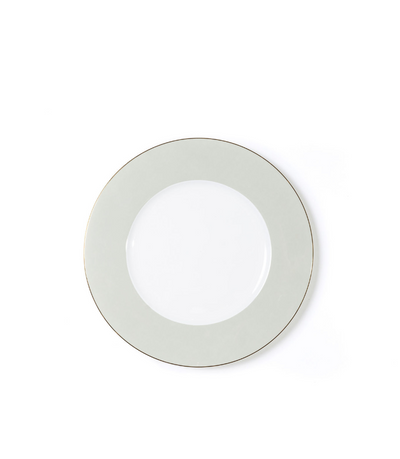 bread plate with sage rim and thin gold trim
