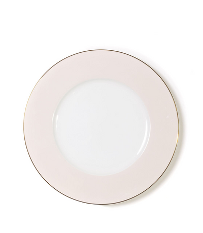 charger plate with blush pink rim and thin gold trim