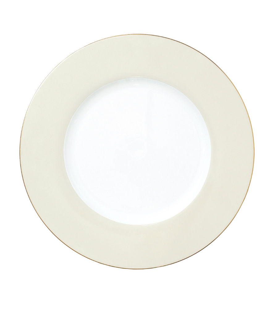 charger plate with crema rim and thin gold trim