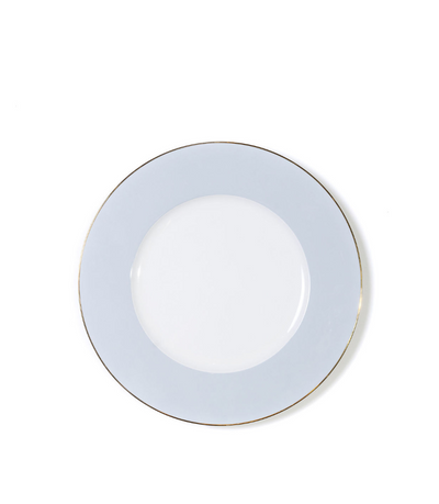 salad plate with blue rim and thin gold trim