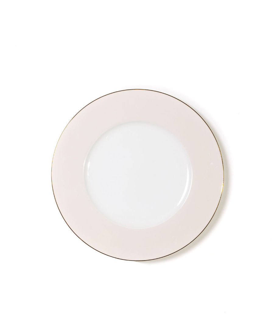 salad plate with blush pink rim and thin gold trim