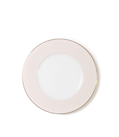 salad plate with blush pink rim and thin gold trim