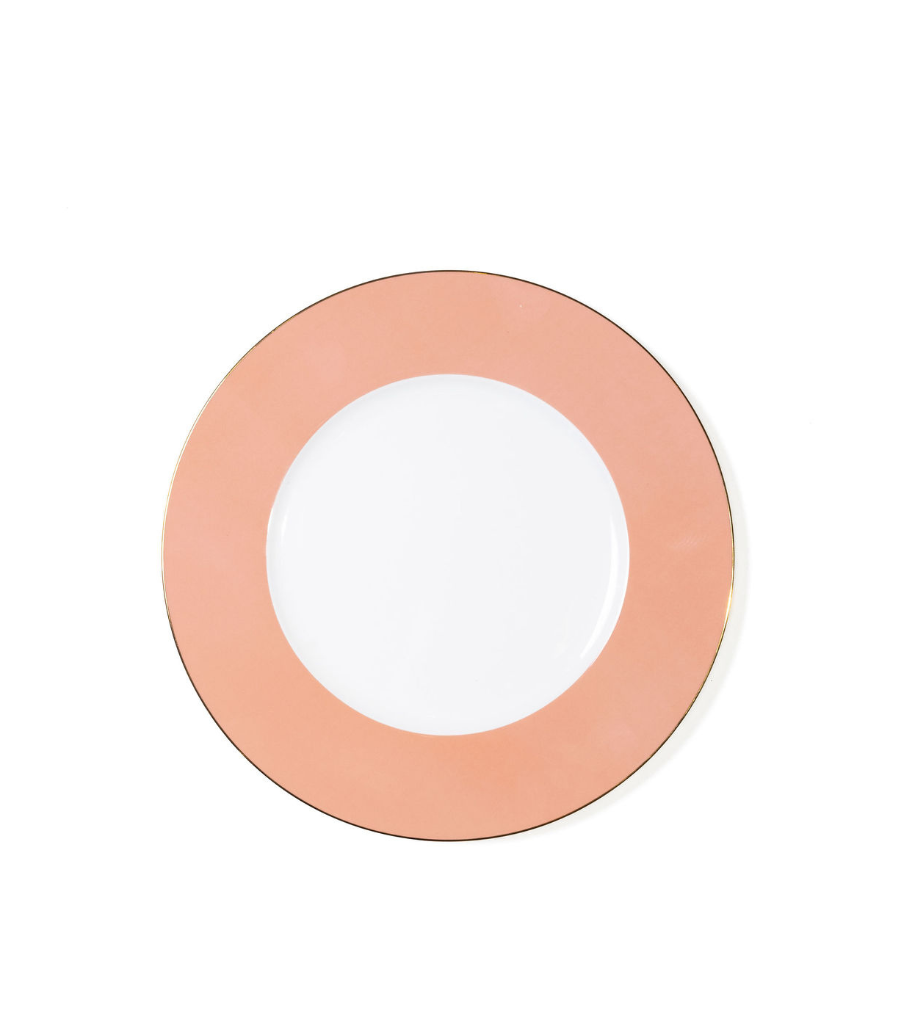 salad plate with peach rim and thin gold trim