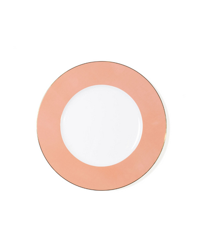 salad plate with peach rim and thin gold trim