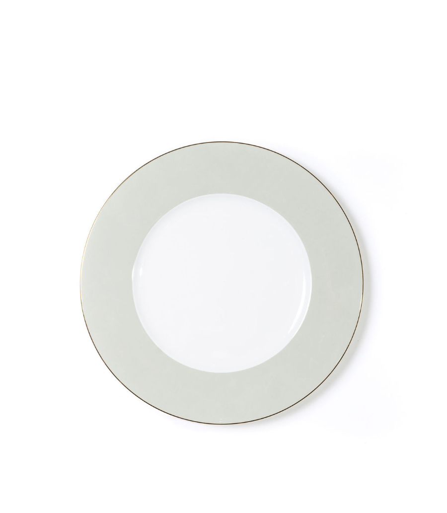 salad plate with sage rim and thin gold trim