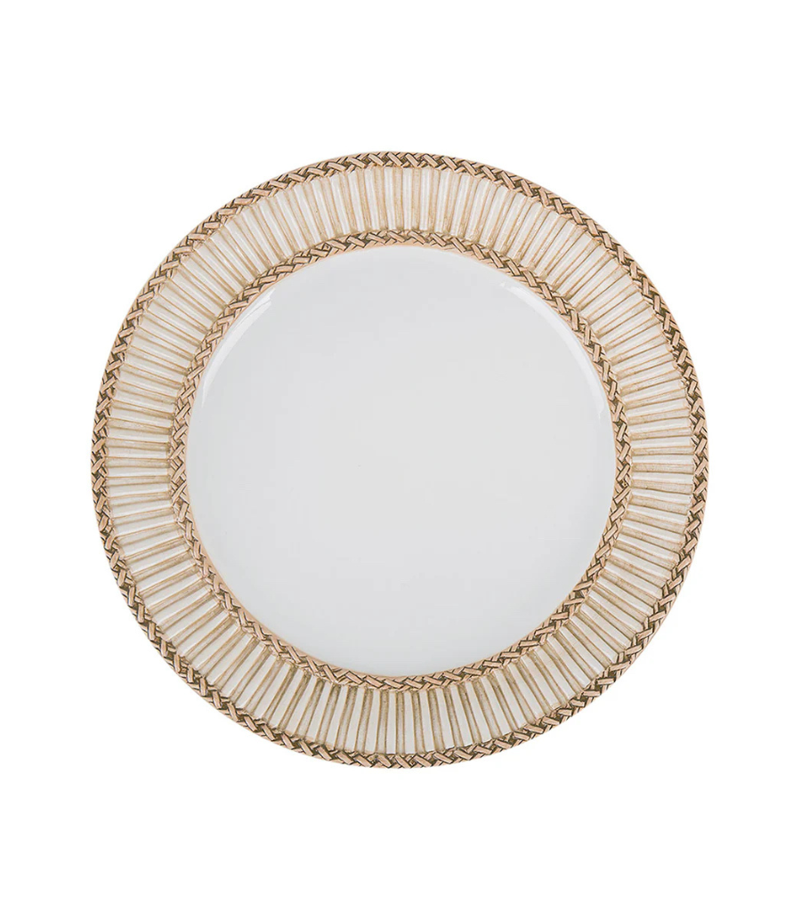  beige ceramic dinner plate with rope style rim