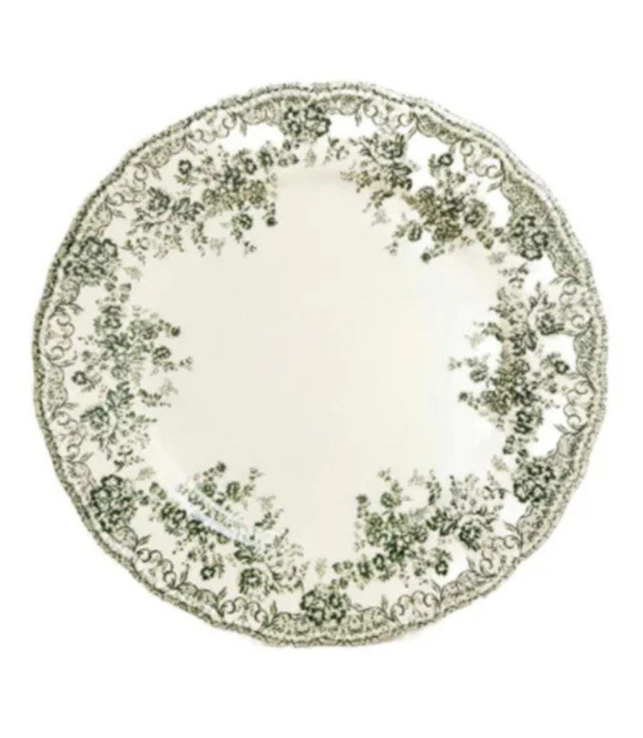 charger plate with green vintage floral design 
