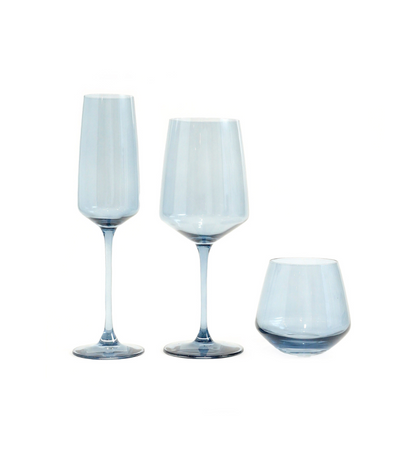 blue coloured glassware