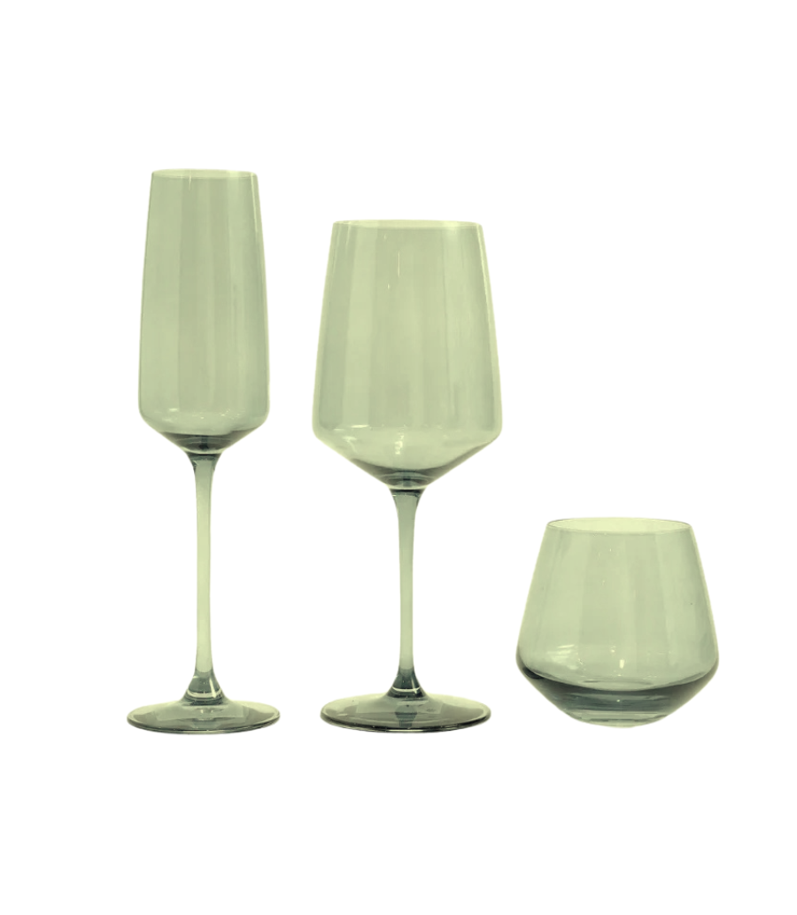 green coloured glassware 