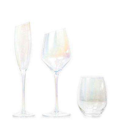 iridescent glassware with an angular rim