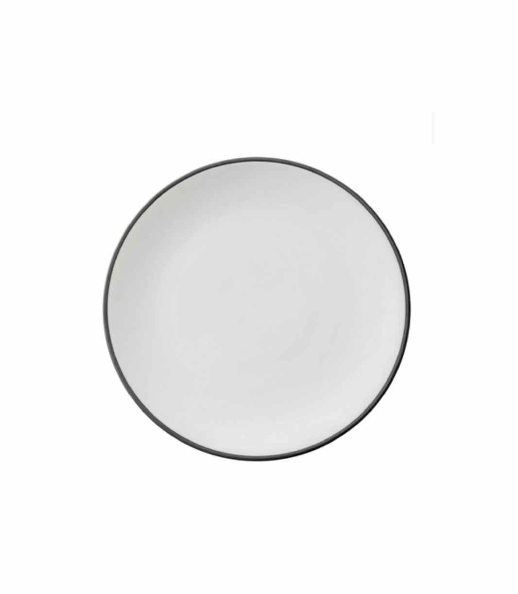 white porcelain bread plate with thin black trim
