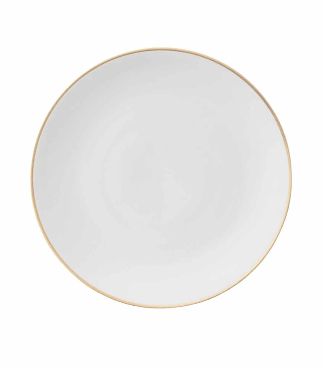 white porcelain charger plate with thin gold trim