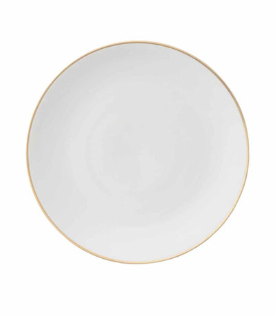 white porcelain charger plate with thin gold trim
