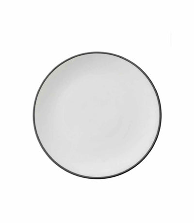 white porcelain salad plate with thin black trim
