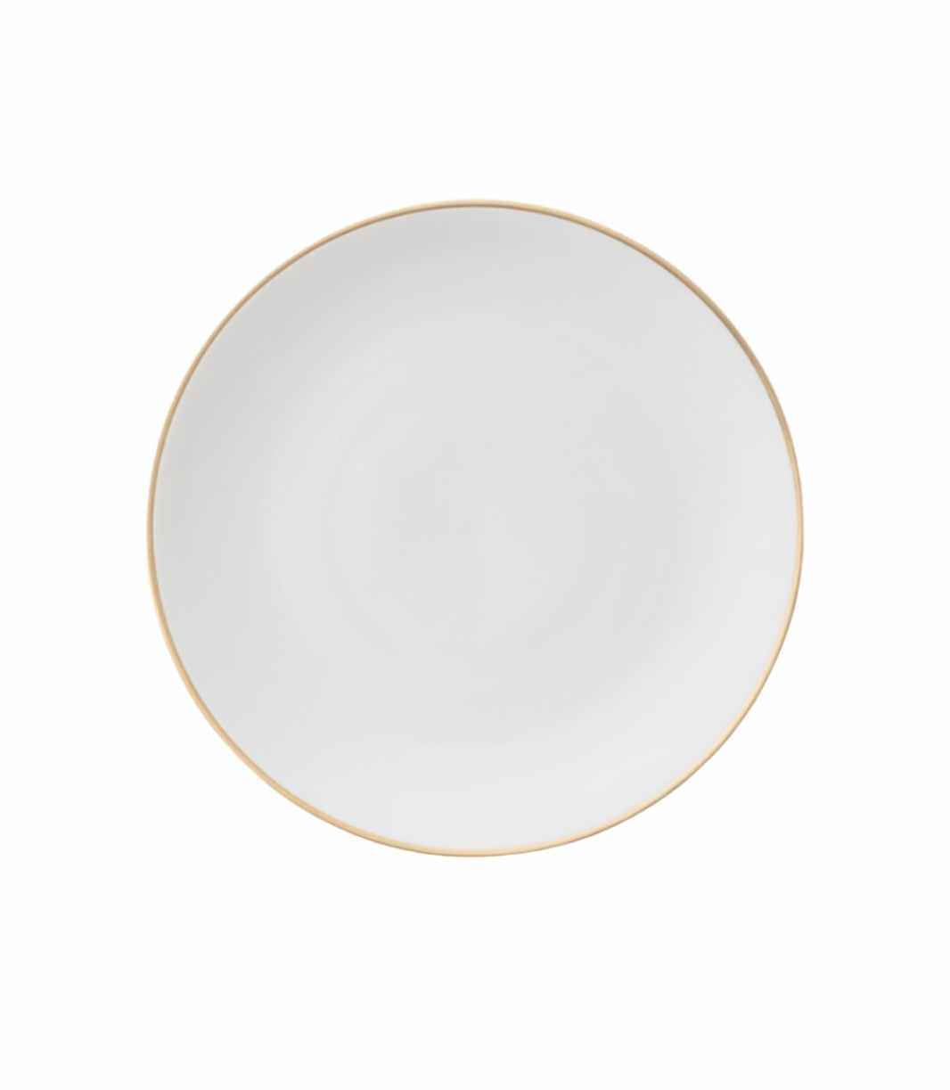 white porcelain salad plate with thin gold trim