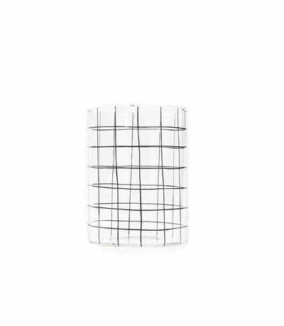 clear water glass with black organic checkered pattern 