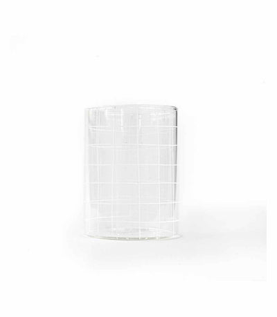 clear water glass with white organic checkered pattern 