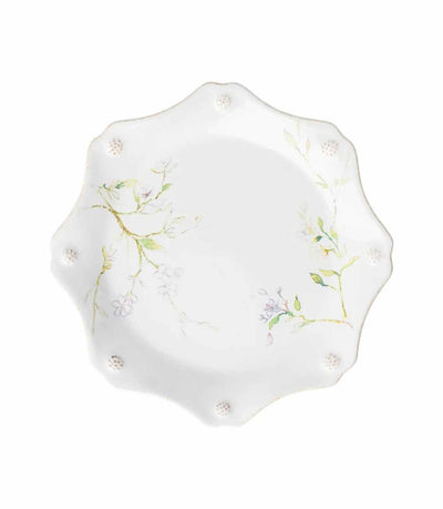 white salad plate with floral sketch design and unique shape