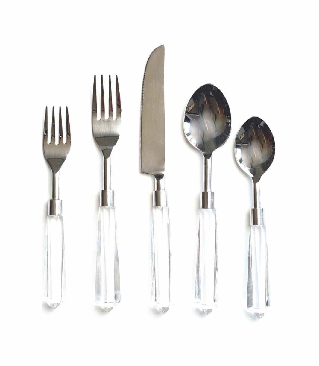 silver cutlery with a clear acrylic handle