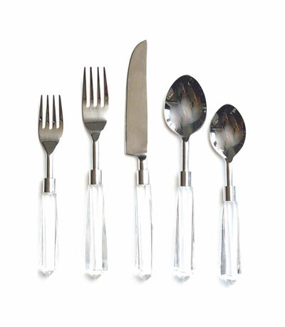 silver cutlery with a clear acrylic handle
