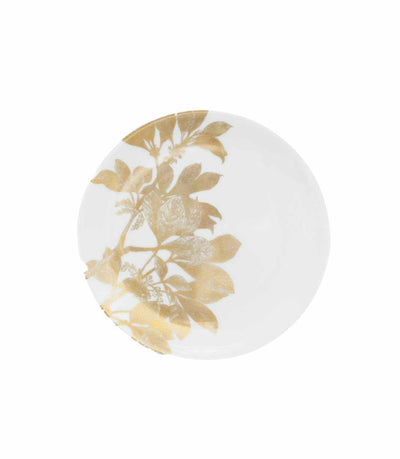 white bread plate with gold leaf floral design