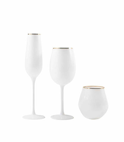 white glassware with a gold rim