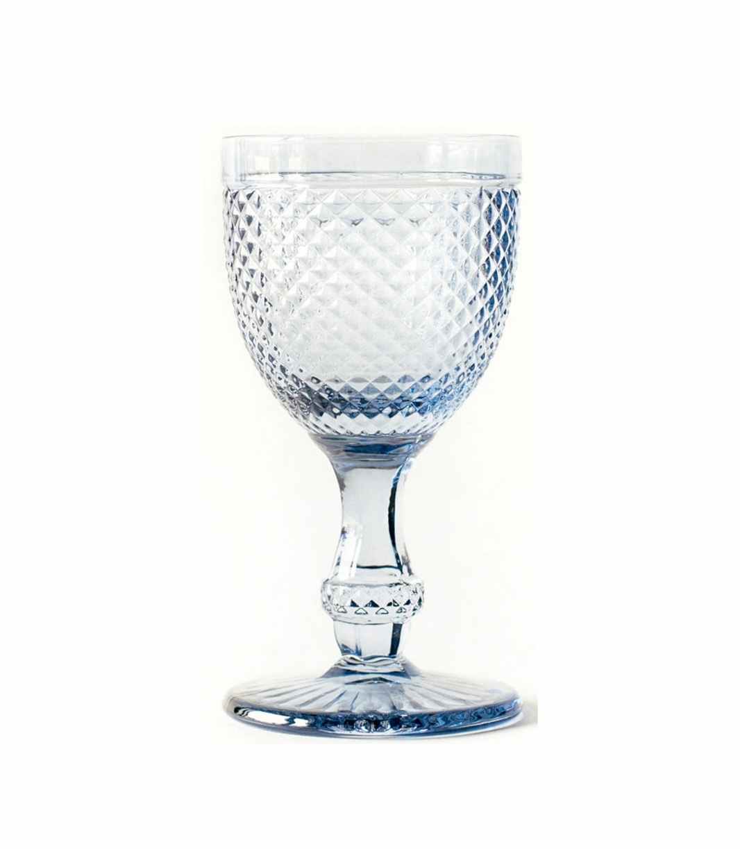 light blue water goblet with textured surface