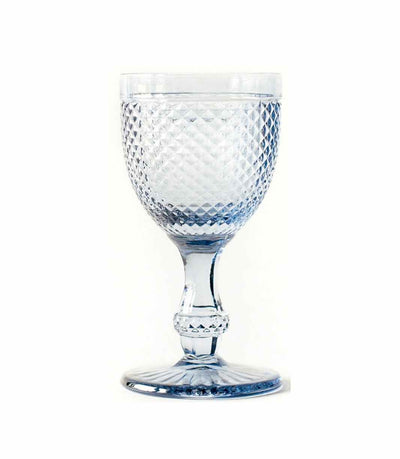 light blue water goblet with textured surface